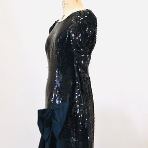 80s 90s Black Vintage Sequin Dress Evening Gown Medium// 80s Pageant Dress Black Sequin Ball Gown Dress Long Sleeve Conservative Nadine image 4