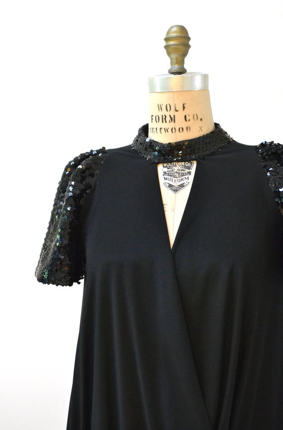 80s Vintage Black Sequin Dress size Large XL Flap… - image 7