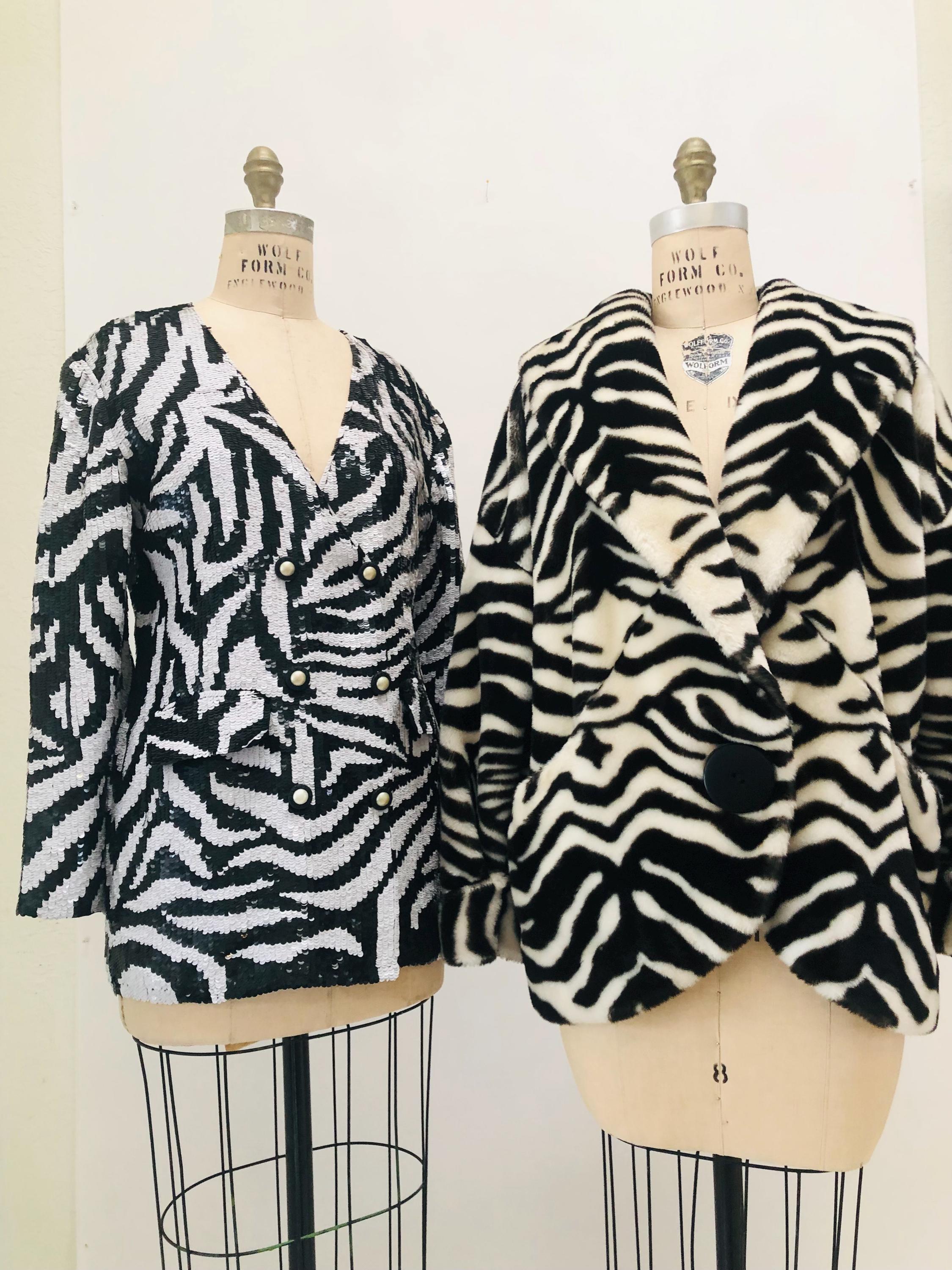 80s 90s GLAM Vintage Faux Fur Jacket Zebra Stripes Jacket 80s 90s GLAM Vintage Faux Fur Jacket Zebra Stripes Jacket