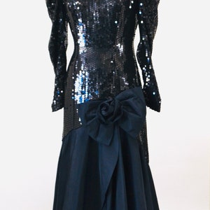80s 90s Black Vintage Sequin Dress Evening Gown Medium// 80s Pageant Dress Black Sequin Ball Gown Dress Long Sleeve Conservative Nadine image 3