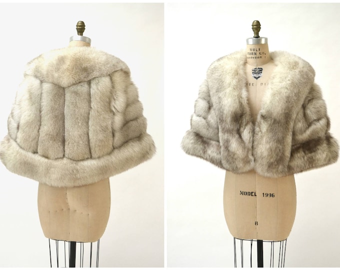 1980s Cream Wool Fox Fur Collar Cape