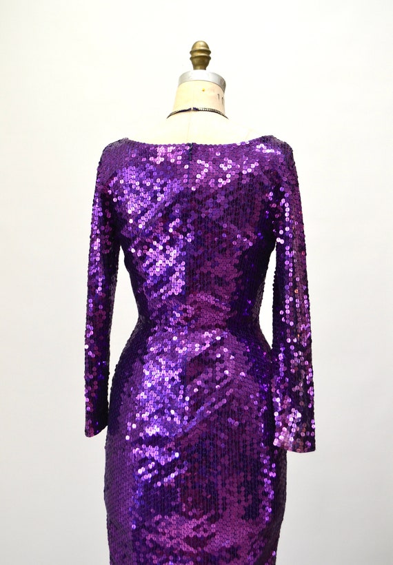 90s Vintage Purple Sequin Dress Medium Metallic D… - image 8