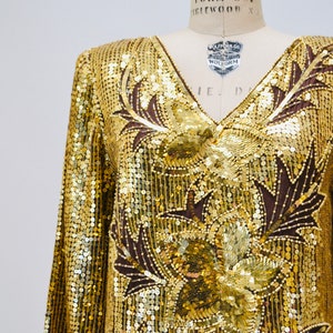 70s 80s Vintage Gold Sequin Dress Vintage Gold Metallic Dress medium large // Sequin Dress Flapper Inspired Cher Dress 80s Glam image 7