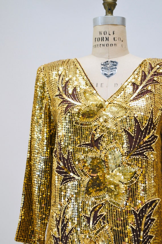 70s 80s Vintage Gold Sequin Dress Vintage Gold Me… - image 7