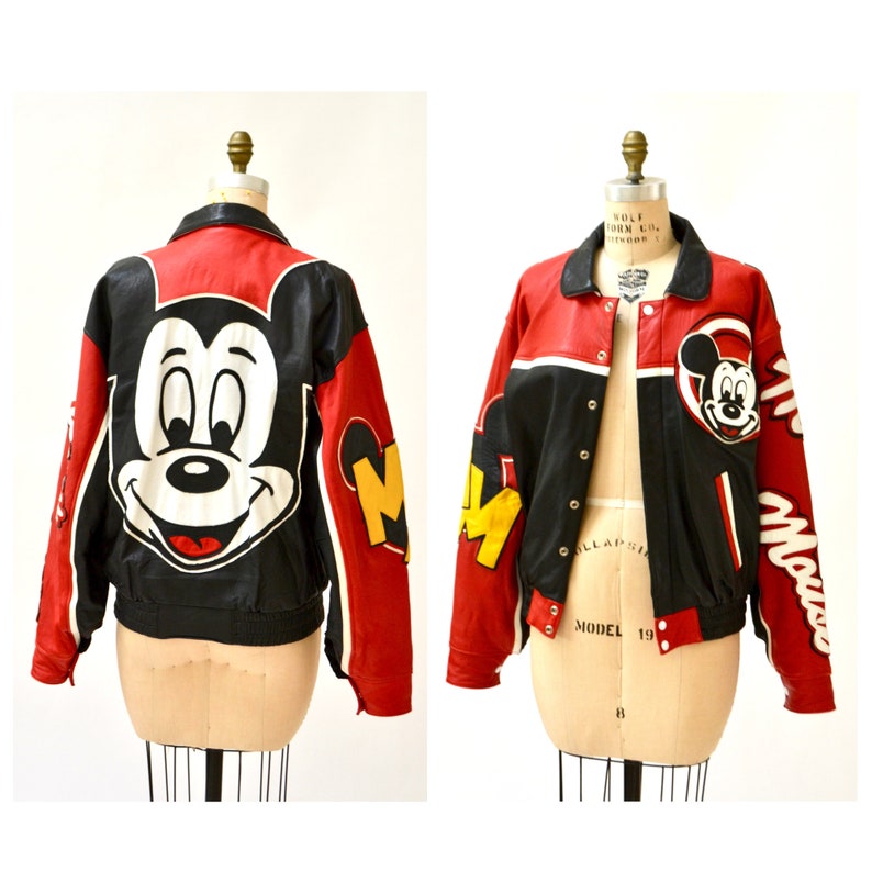 Vintage Leather Jacket With Mickey Mouse Small Um Er Cartoon Disney