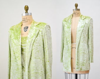 Blazer vintage dos anos 90 em veludo verde limão, modelo XS (Pequeno) da Criscione // Jaqueta vintage dos anos 90 em veludo para casamento e festa