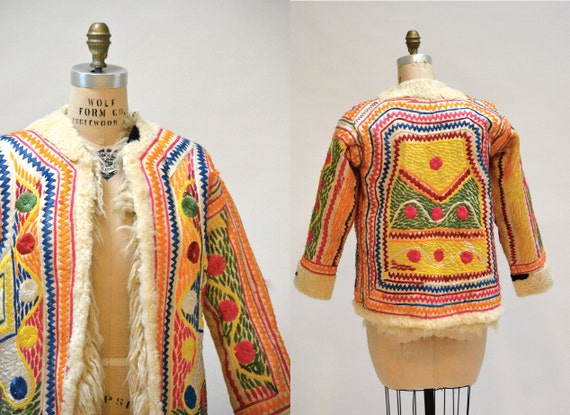 Vintage Embroidered Shearling Afghan Jacket Coat … - image 3