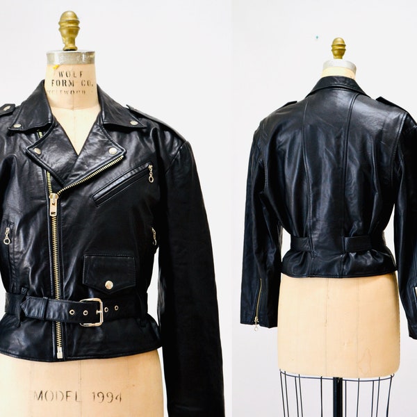 90s Vintage Leather Motorcycle Jacket Black by Michael Hoban// Vintage Leather Biker Jacket Black Medium Large