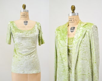 90s Vintage Lime Green Velvet Top Green Crushed velvet Shirt XS Small Criscione // 90s Vintage Green crushed velvet Wedding Party Top