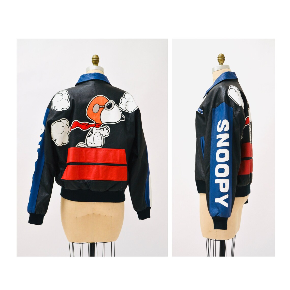 80s 90s Vintage Leather Jacket with Snoopy Dog Peanuts Charlie Etsy