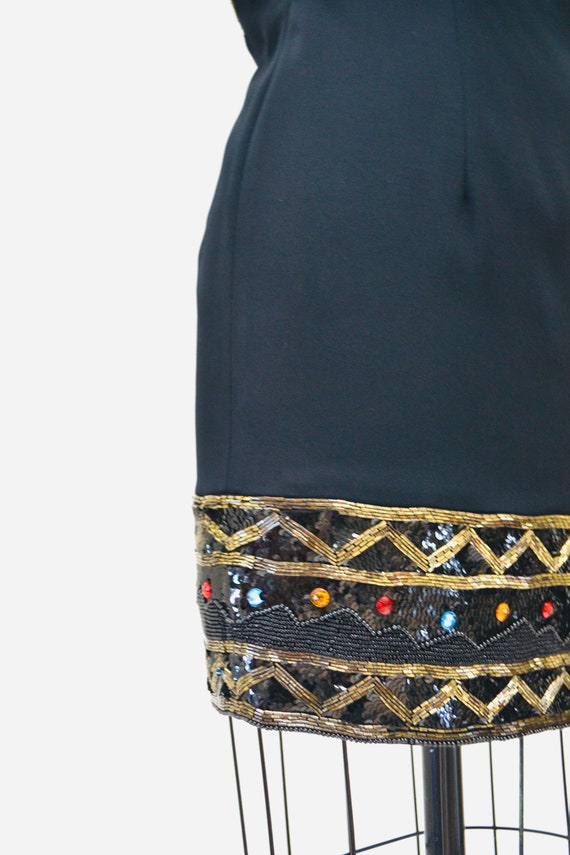 90s Vintage Black Halter Dress Sequin Beaded Meta… - image 7