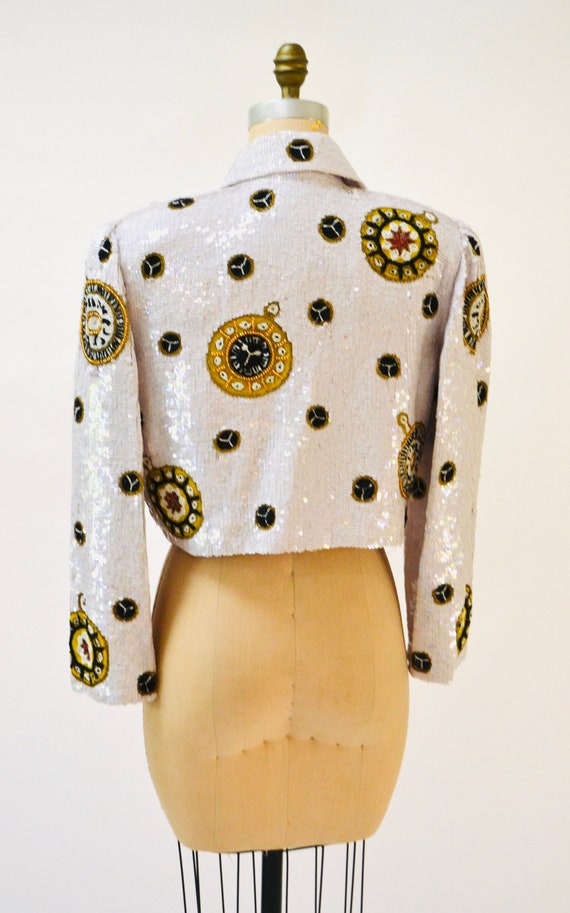 80s 90s Glam Vintage White Sequin Jacket// Vintag… - image 7