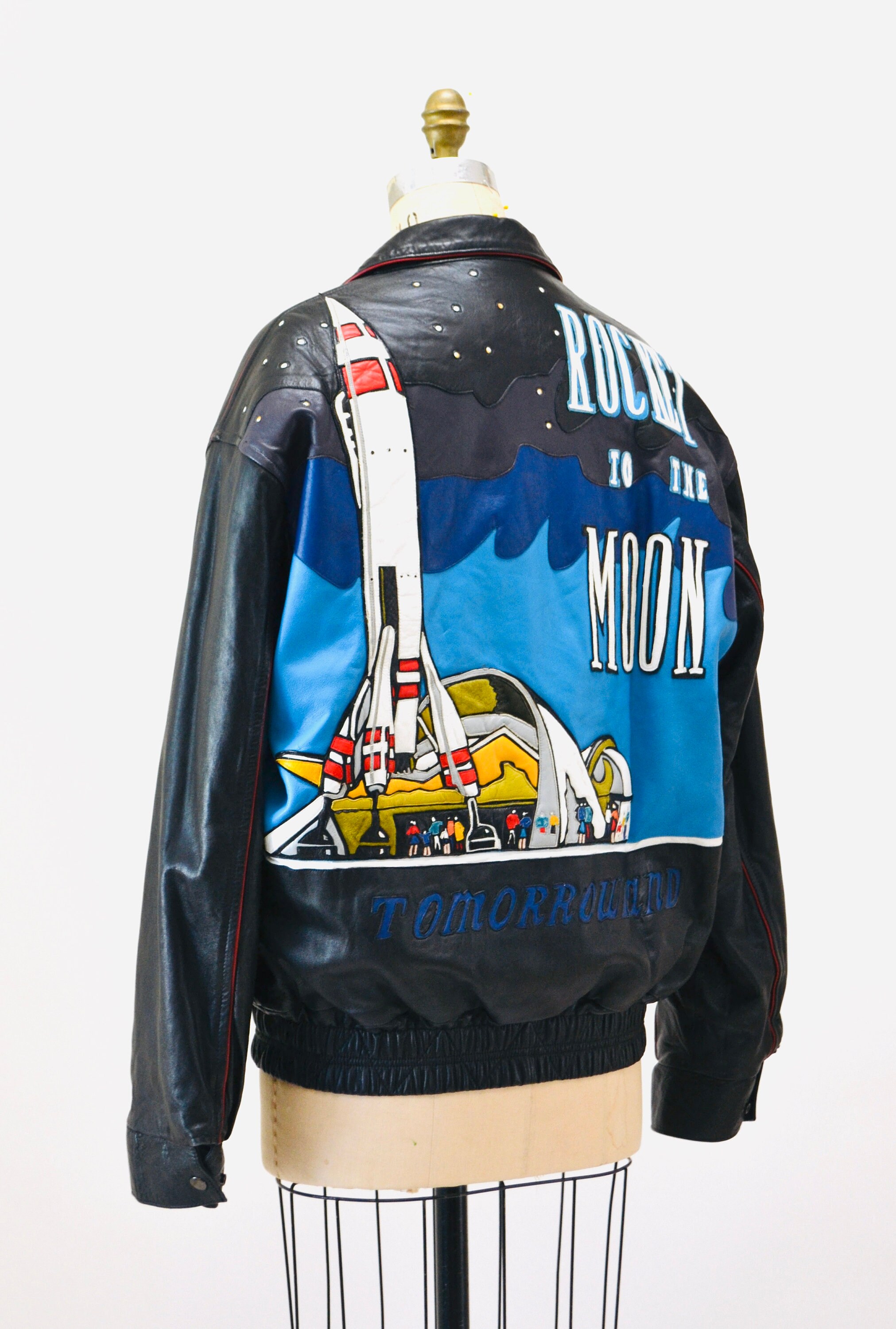 80s 90s Vintage Disney Mens Leather Jacket Tomorrowland Medium