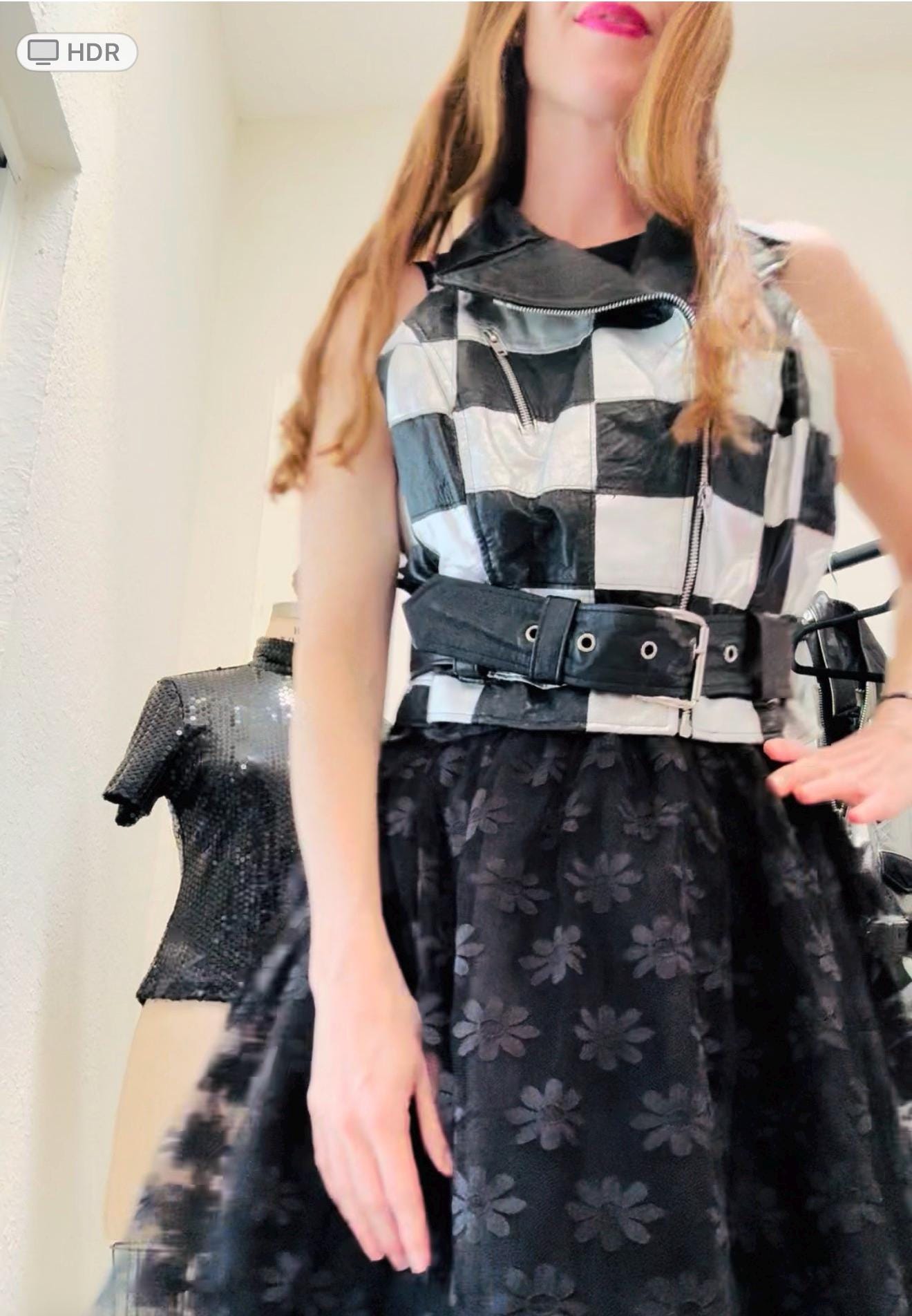 Vintage Leather Motorcycle Vest Metallic Silver Black Checker Size Medium Leather Vest// 90S Plaid