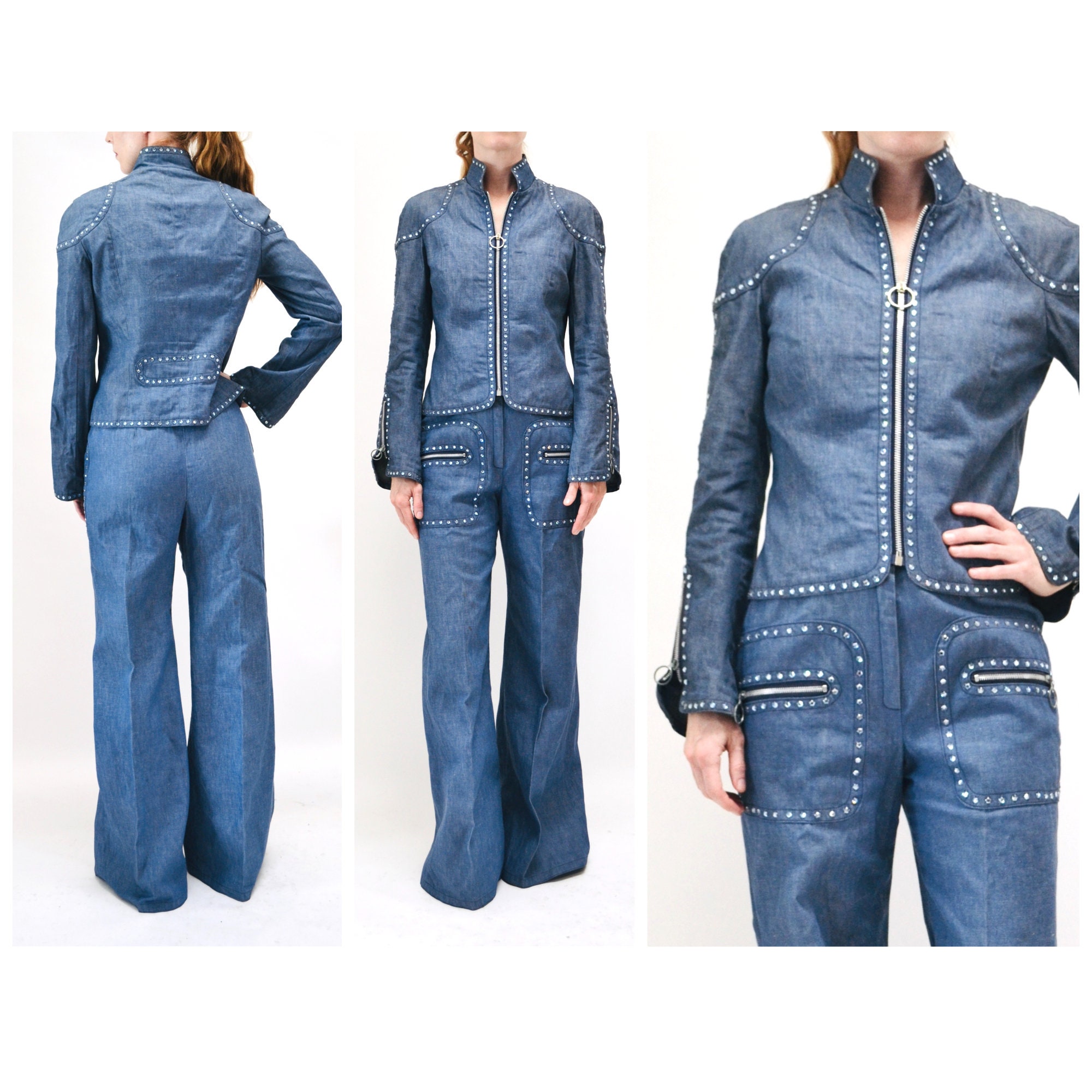 70s Authentic Vintage Rhinestone Denim Jacket Shirt Bell 70s Authentic Vintage Rhinestone Denim Jacket Shirt Bell