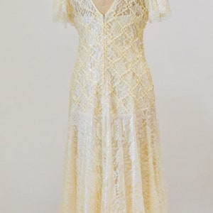 80s does 20s Vintage Lace Sequin Dress Medium Cream Off White// Vintage Sequin Lace Wedding Dress Boho Flapper Inspired Cream Lace Dress image 5