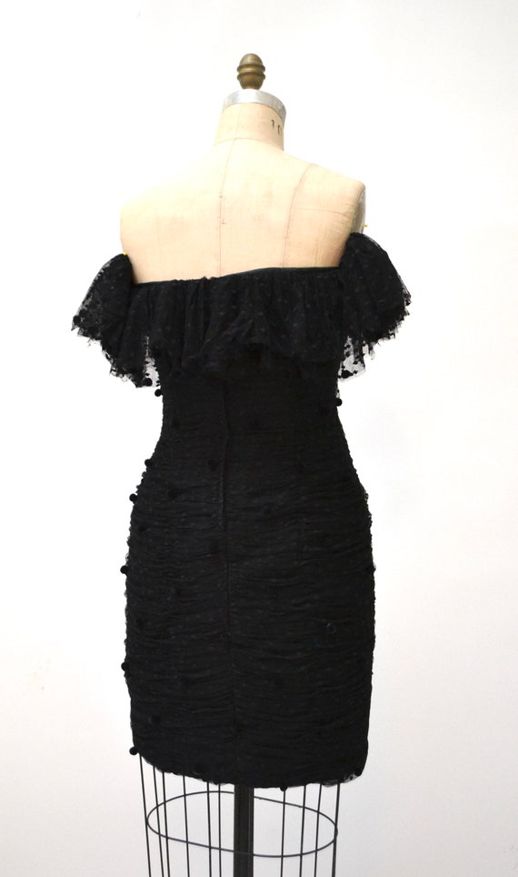 Vintage 80s 90s Black Party Dress off the shoulde… - image 6