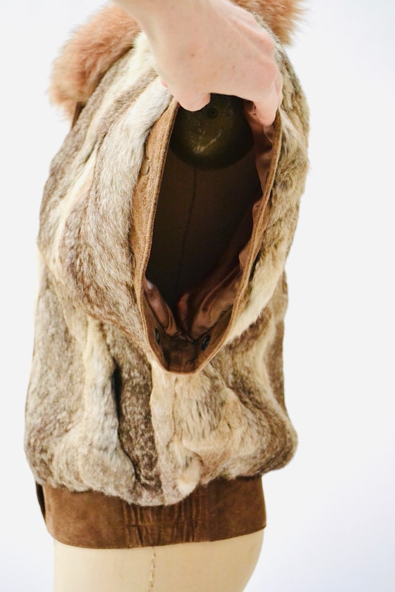 70s 80s Vintage Fur Vest Jacket Brown Rabbit Coyote Fur