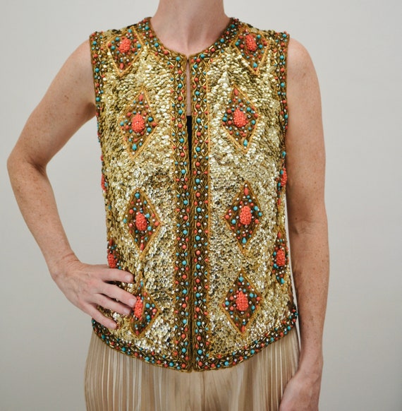 60s Gold Sequin Top and Pleated Palazzo Pants By … - image 6