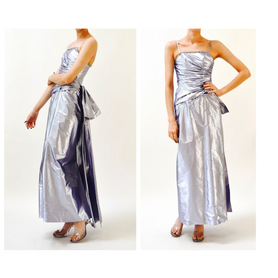 80s Metallic Prom Dress Size XXS XS Purple Silver… - image 9