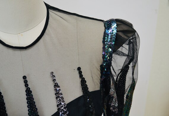 Vintage 80s 90s Black Sheer Sequin Dress XS Small… - image 7