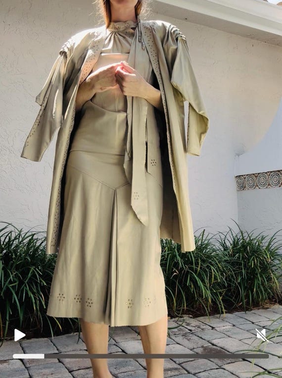 80s Vintage Gold Beige Leather Dress and Leather Jacket 80s Country Music Western Wedding Cowgirl Leather Dress by Mandana Small 80s Vintage Gold Beige Leather Dress and Leather Jacket 80s Country Music Western Wedding Cowgirl Leather Dress by Mandana Small