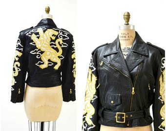 Vintage Michael Hoban North Beach Leather Biker Jacket: 80s Tiger