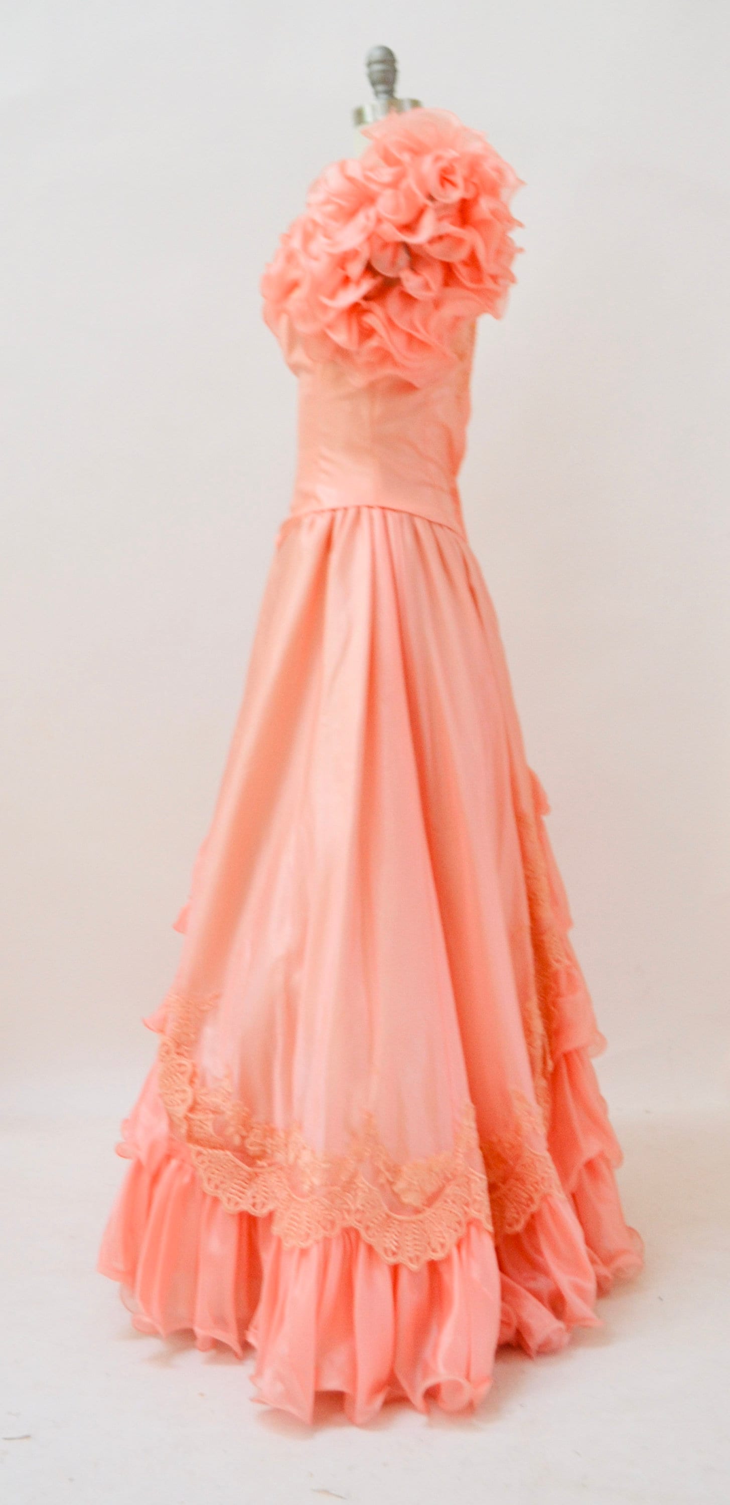 VINTAGE 80S PEACH PINK CREAM SWING  BUTTON DOWN MIDI SKIRT 8 10 S