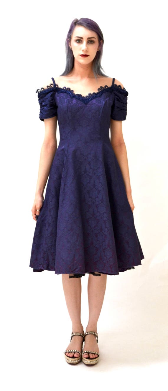 Vintage 80s 90s Prom Dress Size Small Blue Purple… - image 4