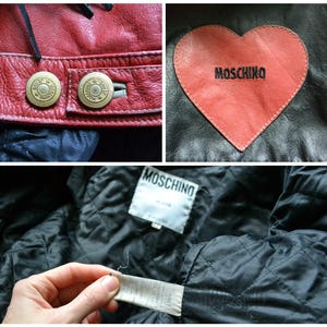 90s Vintage Moschino chaqueta de cuero amor fleco corazón rojo y negro marino Moschino Jeans hechos en ITaly imagen 5