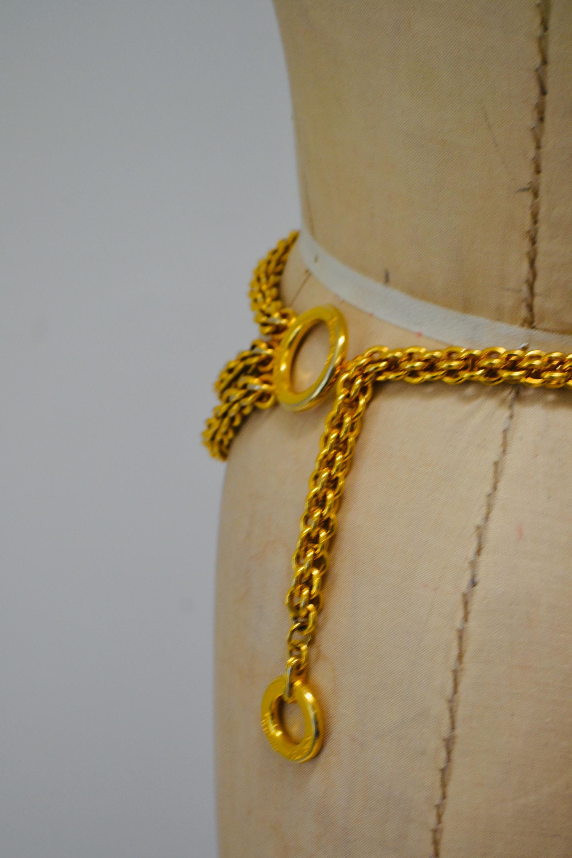 Vintage 80s/90s Paloma Picasso Gold Metallic Leather Chain Detail Belt 80s 90s Vintage Gold Chain Belt Gold Paloma Picasso Chain  main image 2