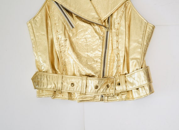 Amazing Vintage Studded Gold Leather Vest Size Me… - image 4