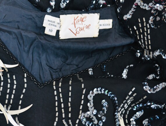80s Glam Sequin Party Top Black Silver Metallic 8… - image 10