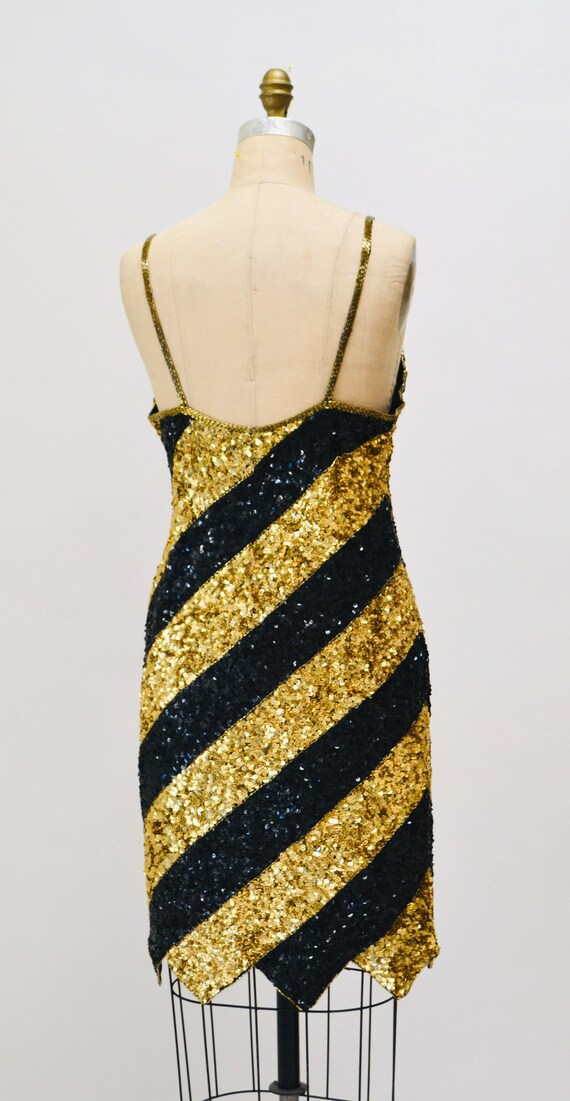 90s Vintage Black Gold Metallic Sequin Dress Tank… - image 3