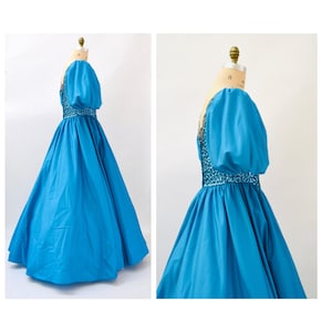 80s Prom Sequin Dress Blue Ball Gown Medium Large // Vintage - Etsy