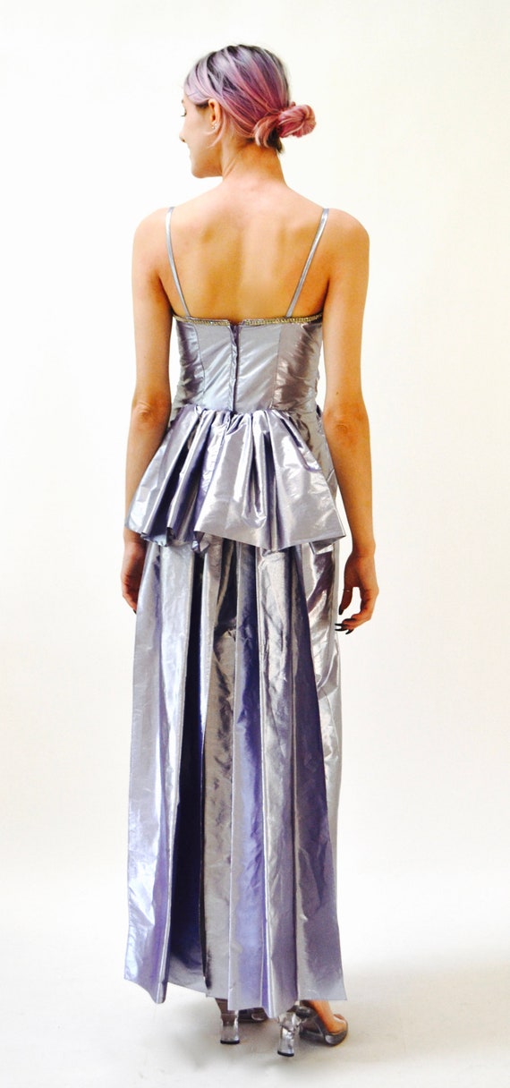 80s Metallic Prom Dress Size XXS XS Purple Silver… - image 5