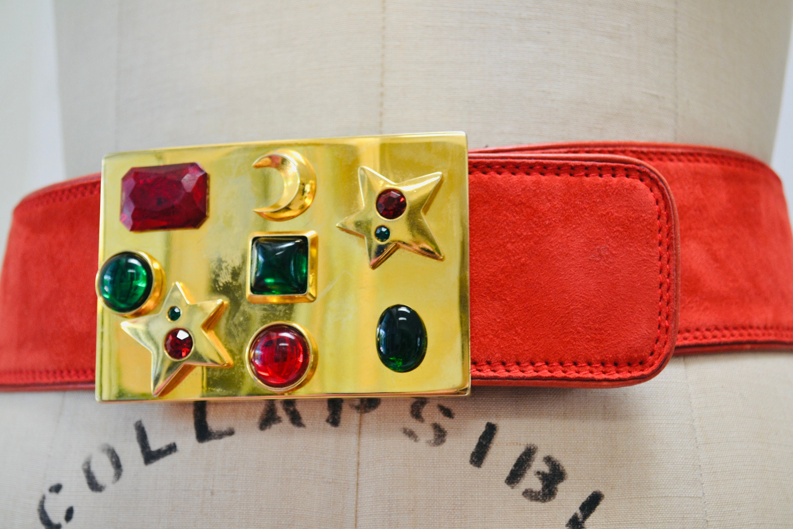 80s 90s Vintage ESCADA Red Gold Gemstone Belt Metallic Wide  display picture 1