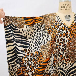 80s 90s Vintage Animal Print Dress Caftan Kaftan Beach Cover Up Large XL PLUS SIZE // Vintage Leopard Print Caftan Kaftan Dress Large xl image 4
