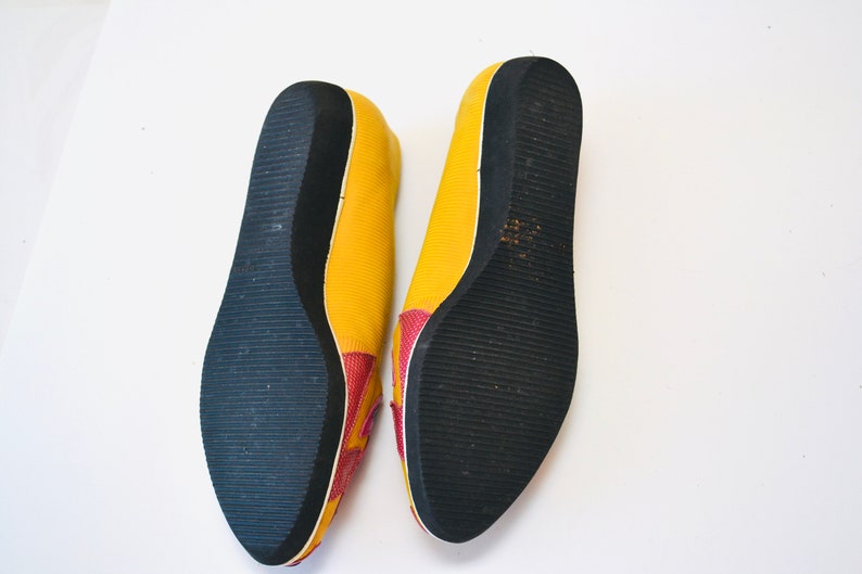 80s 90s Vintage Yellow Face Leather Flats by Gomez Rivas Size 7 1/2 8 yellow Rainbow Leather Shoes Flats Tropical Face Pop Art Leather Shoes image 7