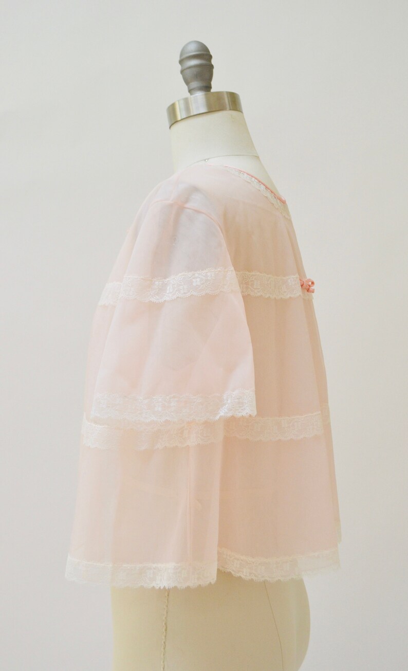 60s 70s Vintage Pink Peignoir Sheer Top Nightgown Shirt Small Medium Wedding Honeymoon Nightgown // Vintage Lingerie Peignoir Vanity Fair image 6