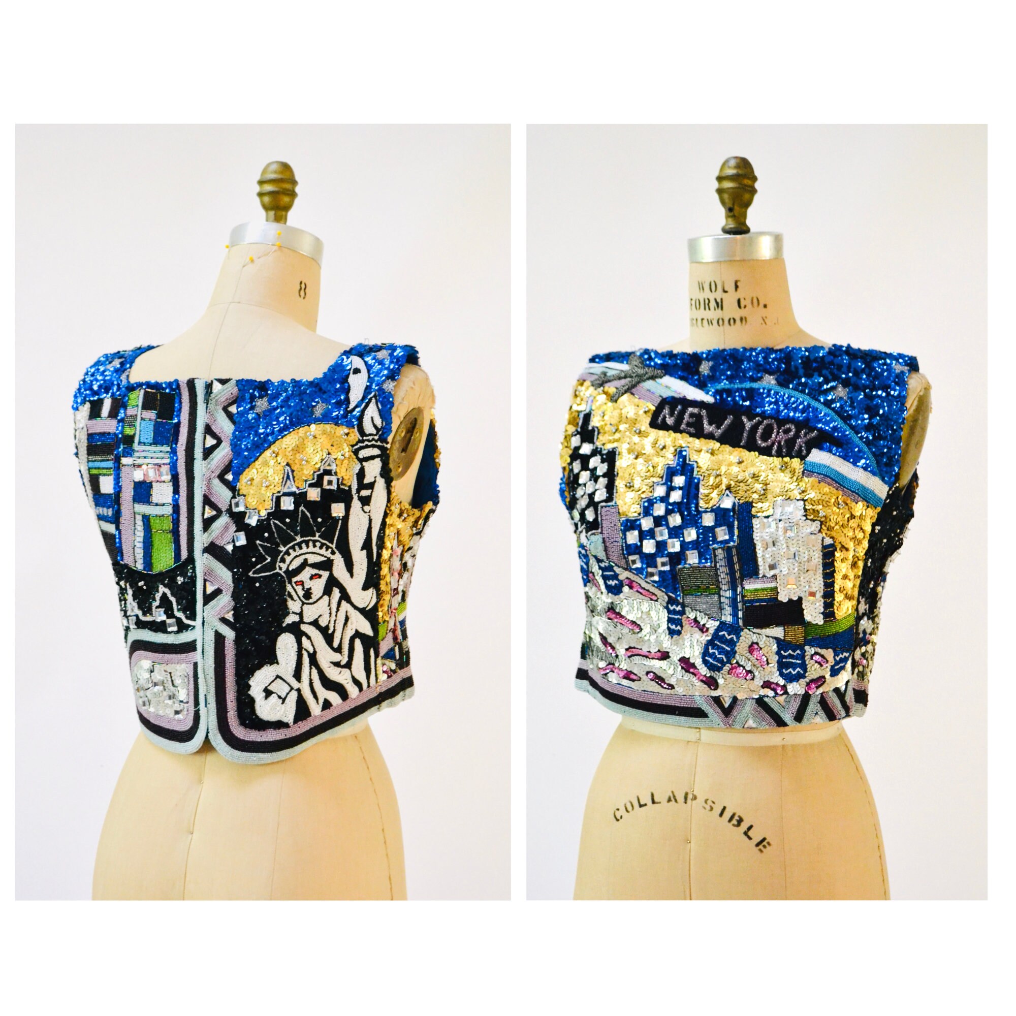 90s Vintage Silver Sequin Top Tank New York City NYC Pop Art