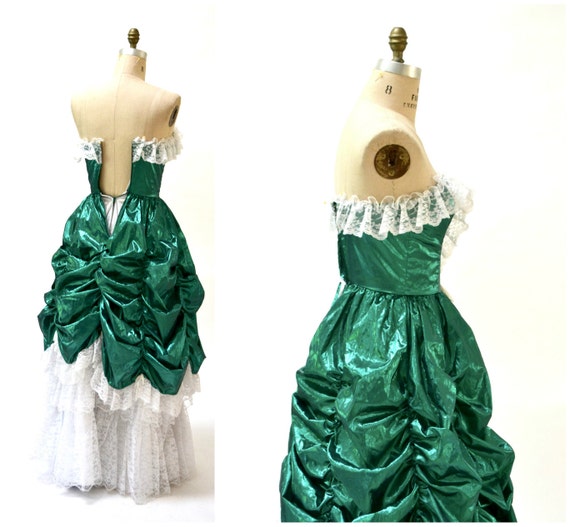 Vintage 80s Prom Dress Ball Gown XS Small Metalli… - image 3