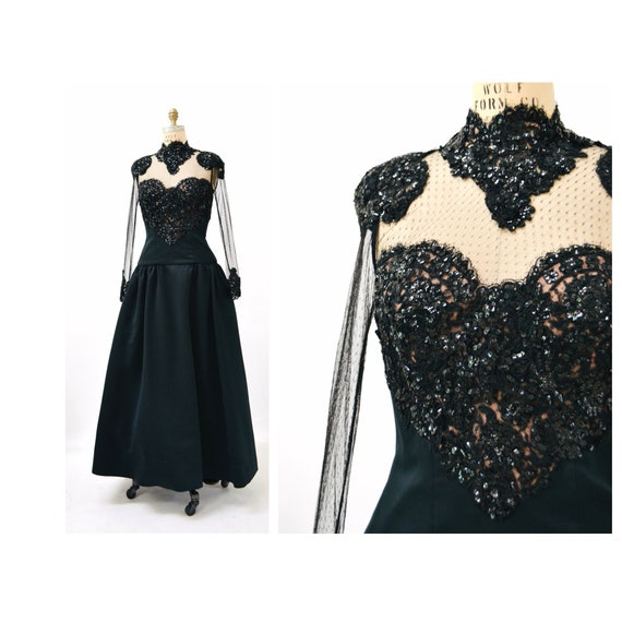 80s 90s Black Sequin Ball Gown Jarin by Ruben Pan… - image 2