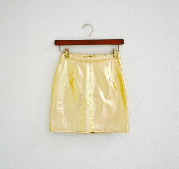 Vintage Metallic Gold Leather Skirt XS Small By L… - image 1