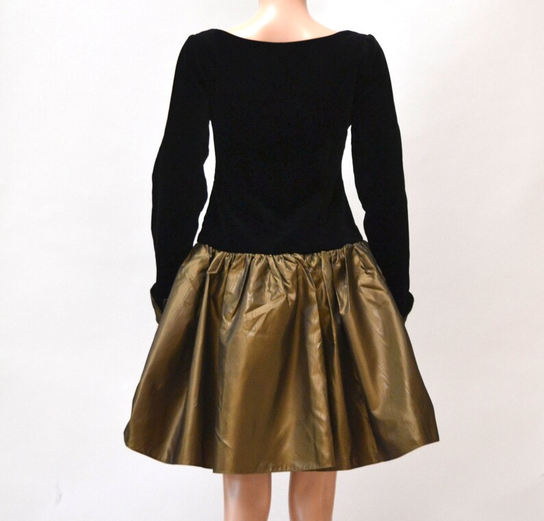 Vintage 80s Prom Dress Black and Gold Metallic XS Small 80s 90s does 50s Party Dress Black Velvet Gold Crinoline Dress Laura Ashley