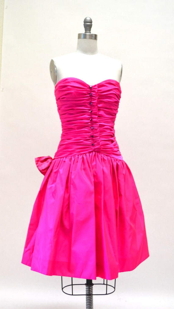 Vintage 80s Strapless Bright Pink Party Prom Dres… - image 4