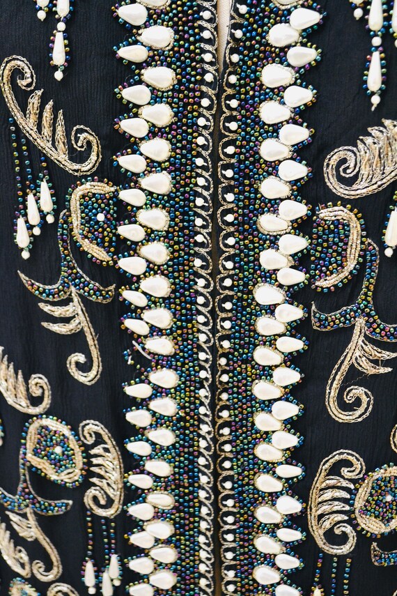 Vintage Beaded Metallic Embroidered Jacket Black … - image 5
