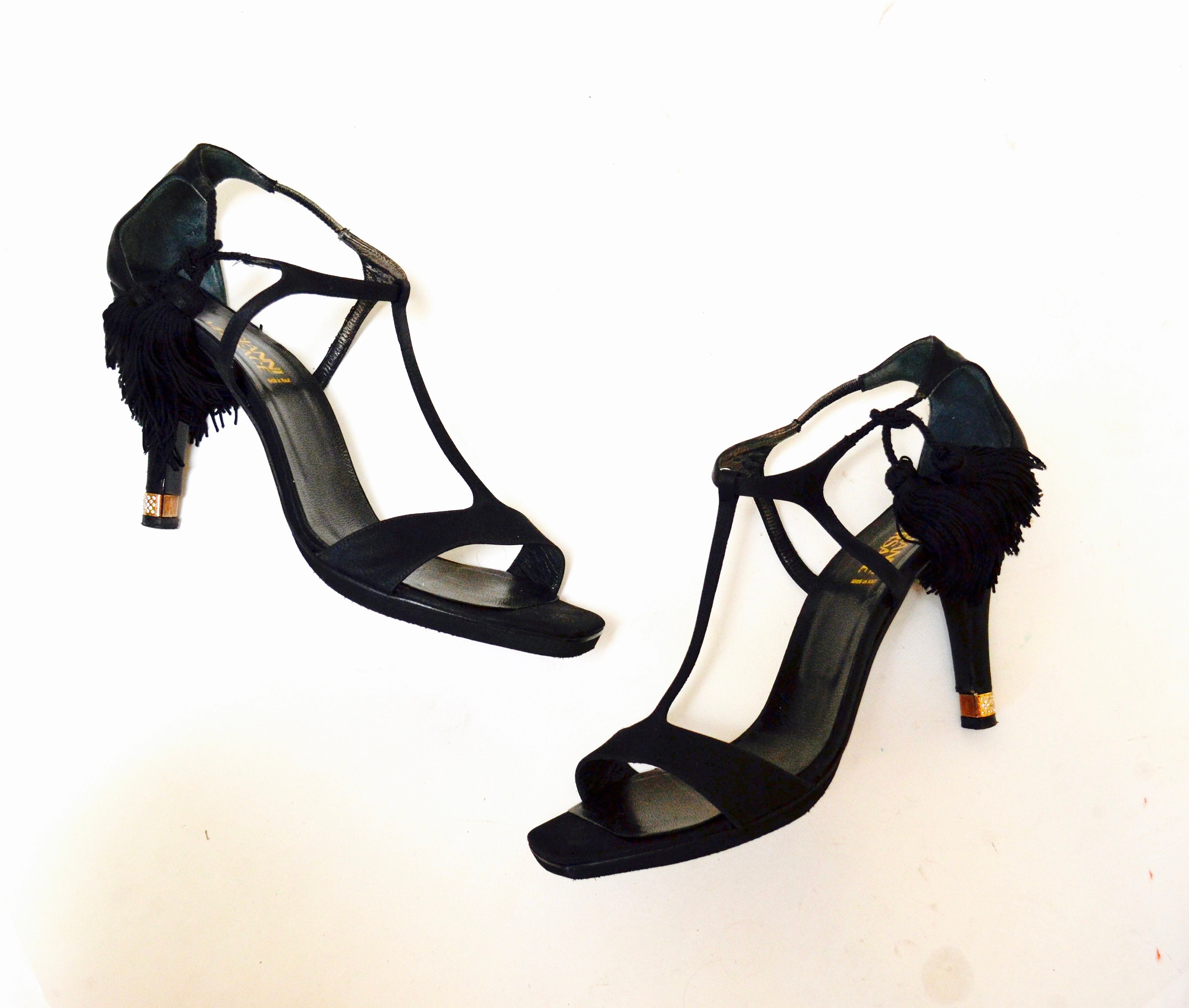 2000s Y2k Vintage Gianni Versace Black High Heels 39.5 9.5 9 1/2