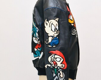 80s 90s Vintage Tiny Toons Adventures Leather Jacket Looney Tunes