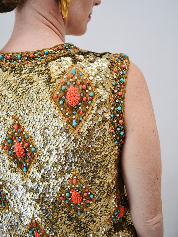 60s Gold Sequin Top and Pleated Palazzo Pants By … - image 5